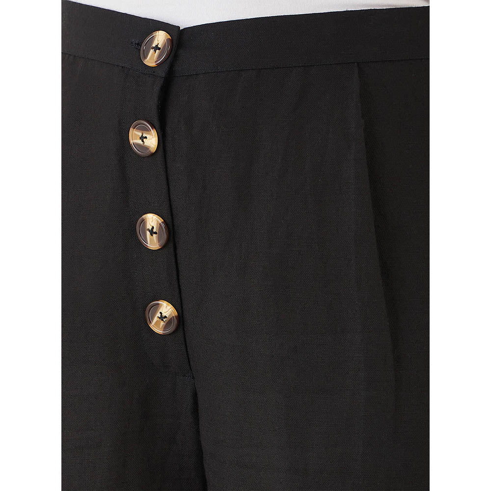 First Resort by Ramola Bachchan Black Linen High-Waisted Straight Pant - Image 5