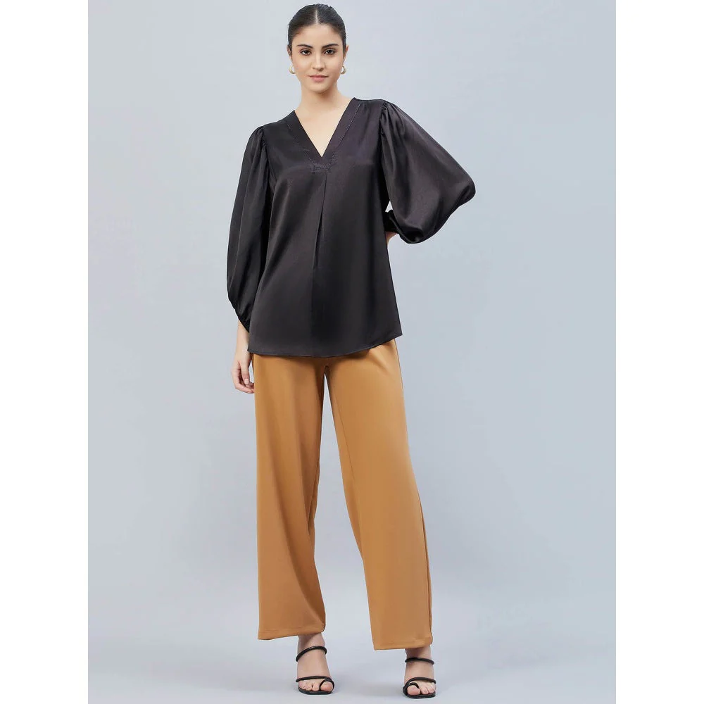 First Resort by Ramola Bachchan Black V-Neck Embellished Satin Shirt - Image 2