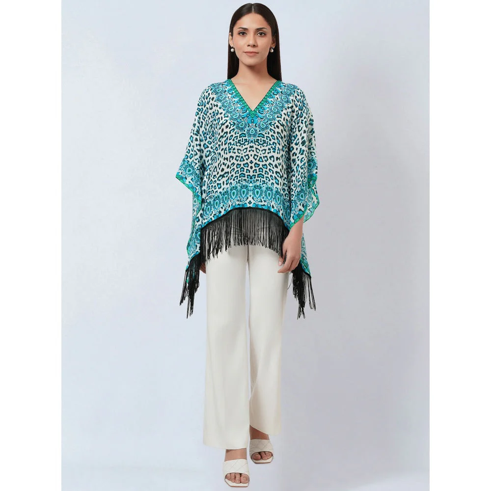 First Resort by Ramola Bachchan Blue Animal Print Kaftan Style Top