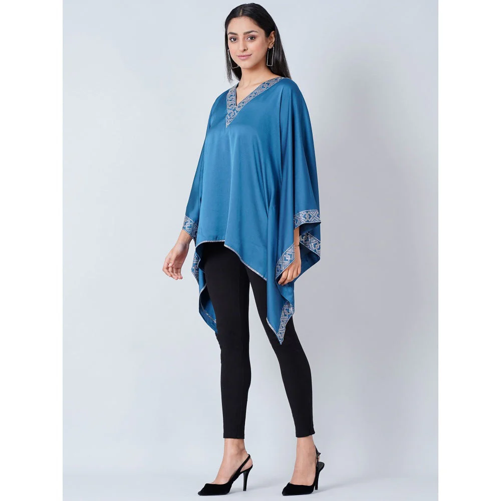 First Resort by Ramola Bachchan Blue Embellished Kaftan Top - Image 2