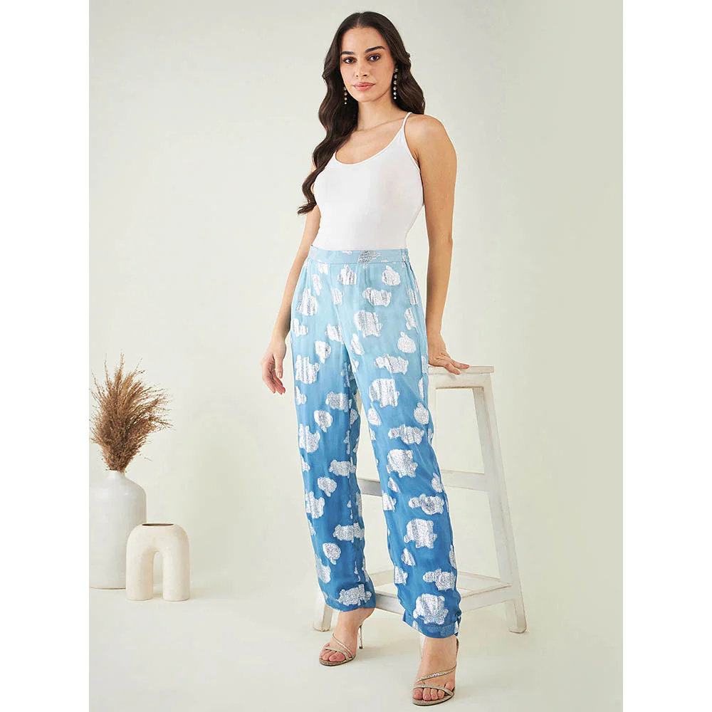 First Resort by Ramola Bachchan Blue Ombre Lurex Straight Pant - Image 7