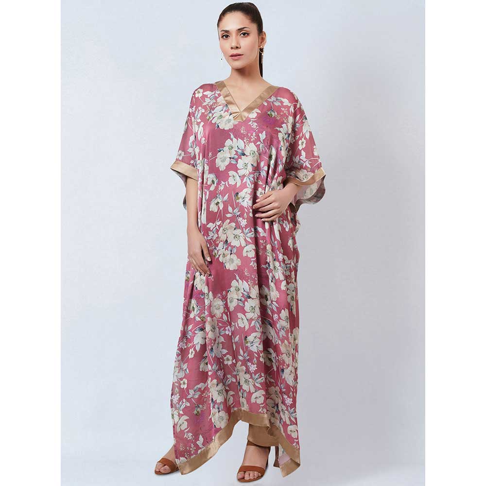 First Resort by Ramola Bachchan Blush Pink Floral Kaftan (Set of 2) - Image 4