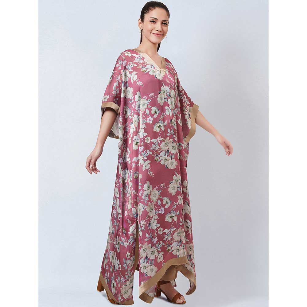 First Resort by Ramola Bachchan Blush Pink Floral Kaftan (Set of 2) - Image 5