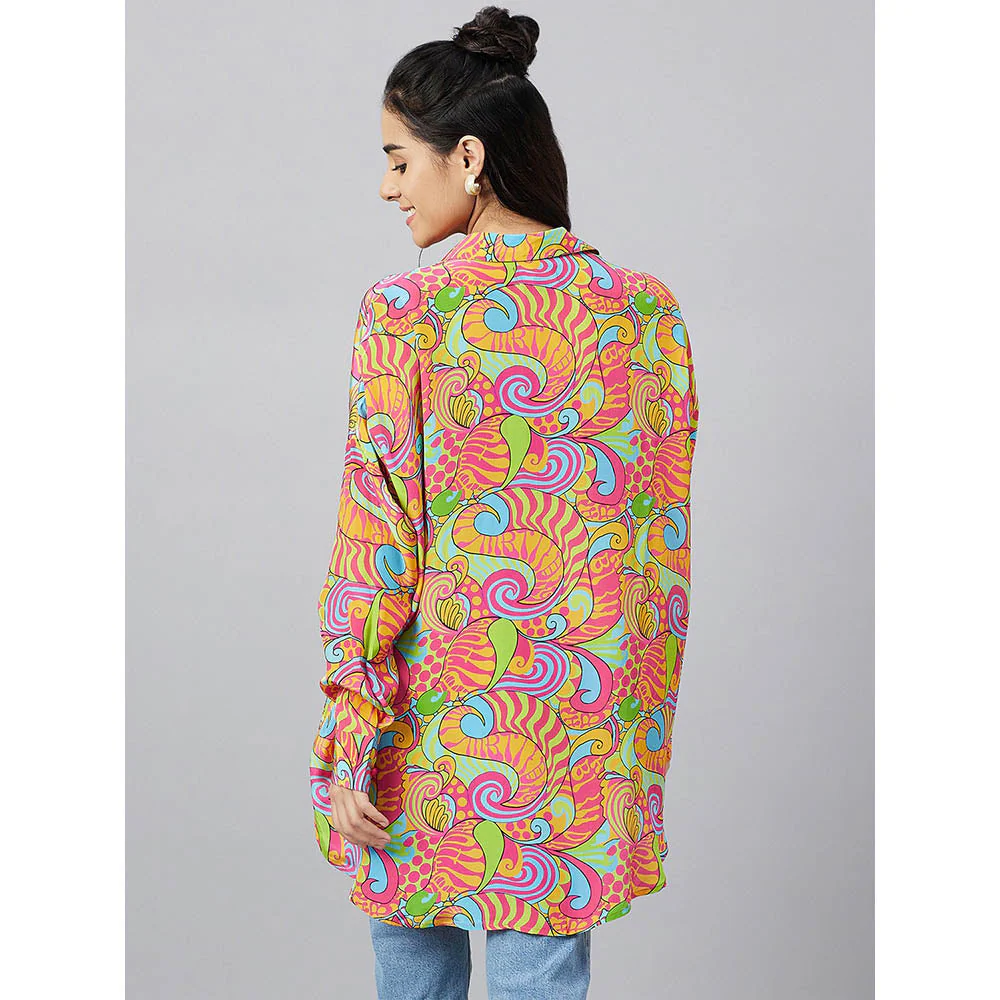 First Resort by Ramola Bachchan Bubblegum Multi-Color Pucci Print Boyfriend Shirt - Image 2