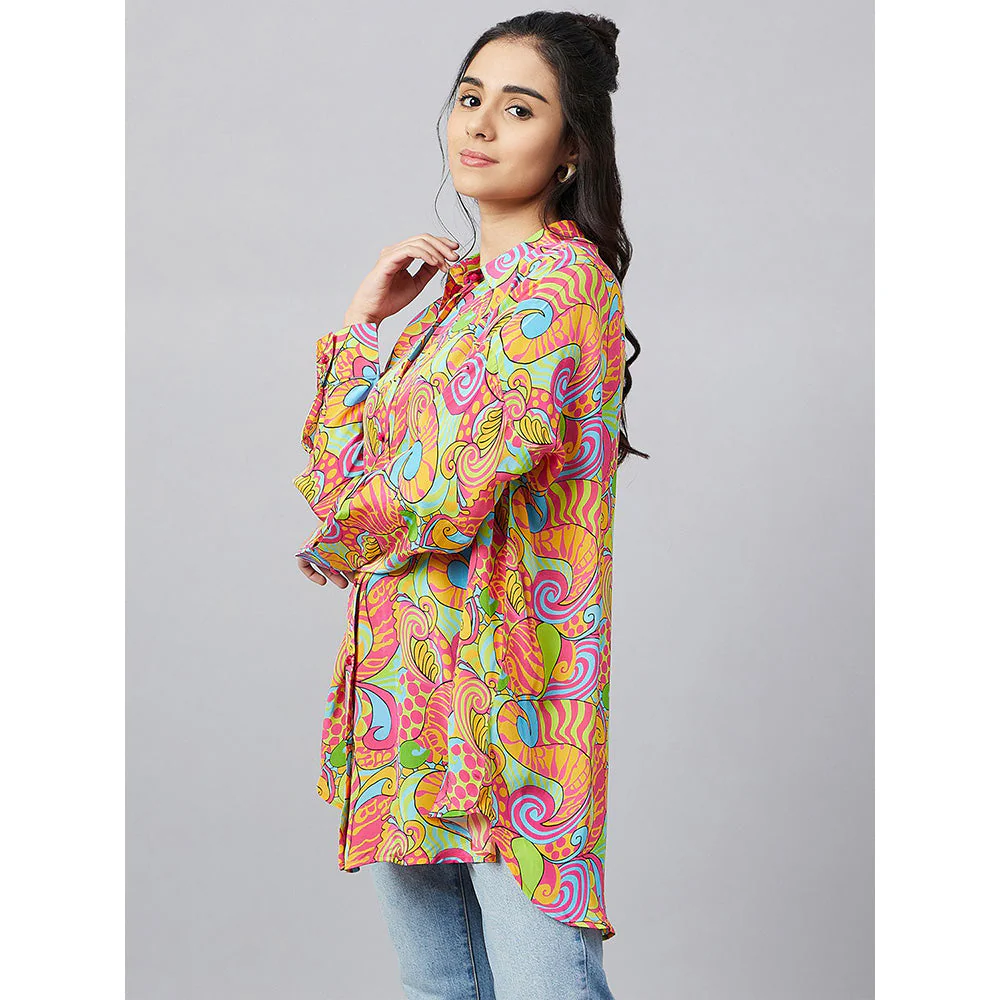 First Resort by Ramola Bachchan Bubblegum Multi-Color Pucci Print Boyfriend Shirt - Image 3