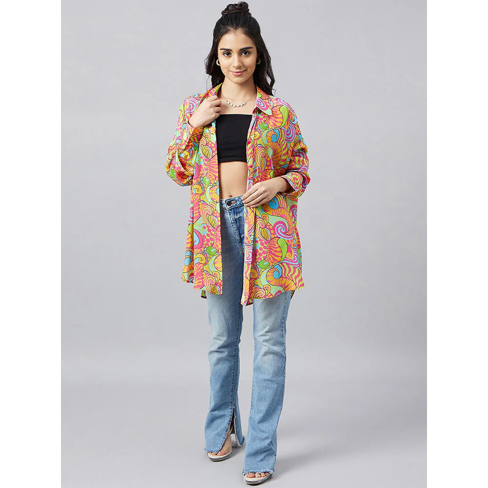 First Resort by Ramola Bachchan Bubblegum Multi-Color Pucci Print Boyfriend Shirt - Image 6