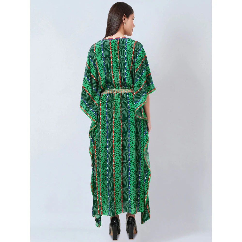 First Resort by Ramola Bachchan Green Animal Print Silk Flared Sleeves Kaftan Dress - Image 5