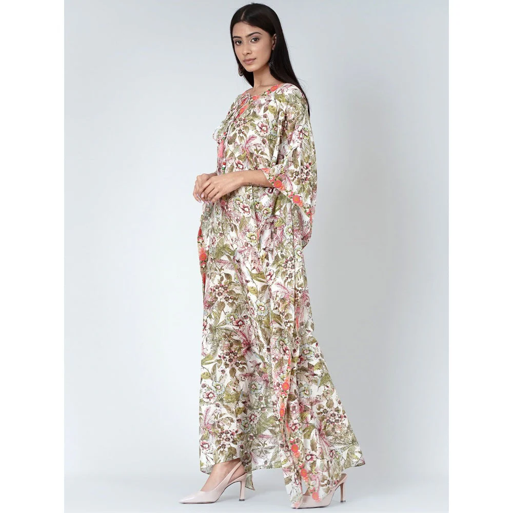 First Resort by Ramola Bachchan Green Floral Print Full Length Kaftan - Image 3