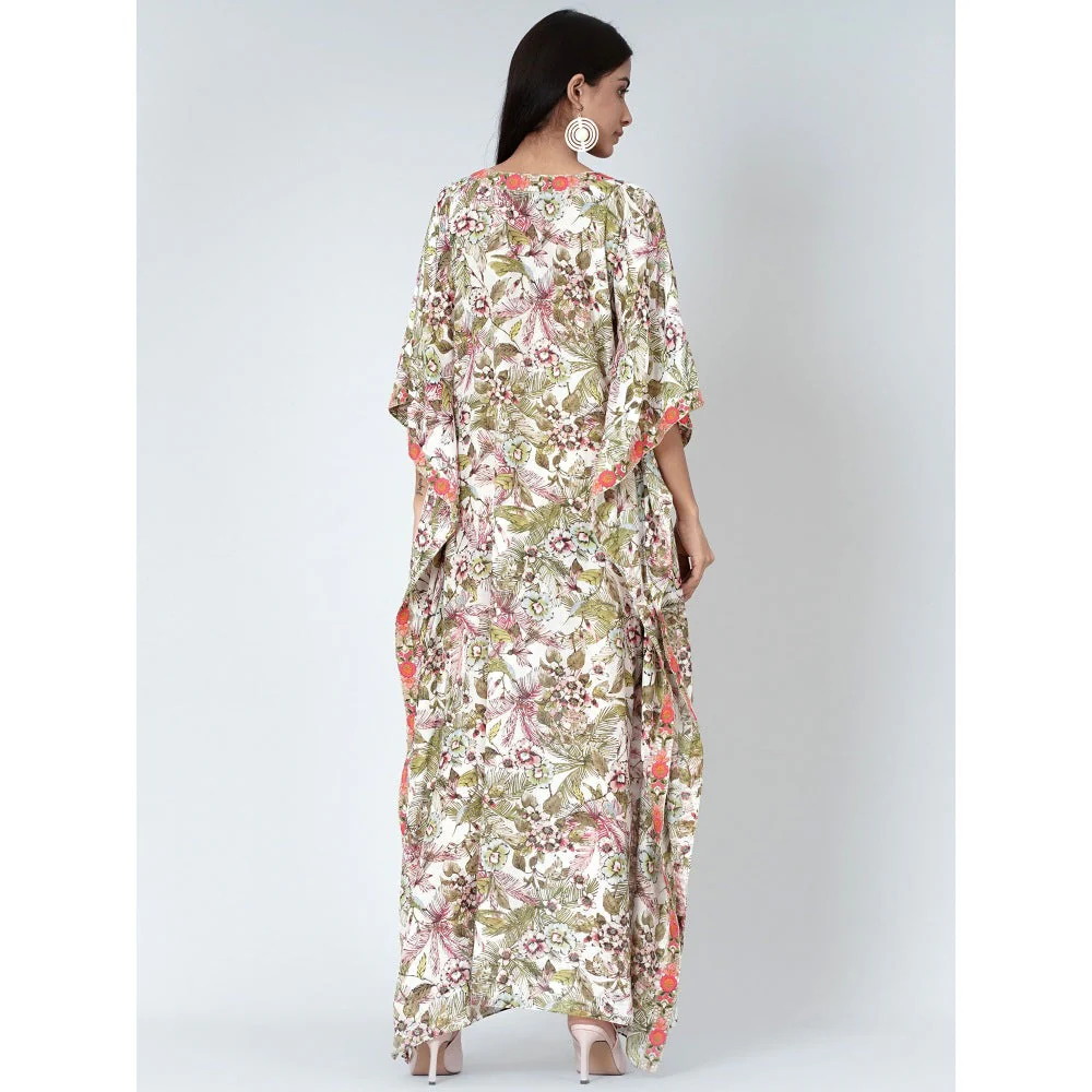 First Resort by Ramola Bachchan Green Floral Print Full Length Kaftan - Image 4