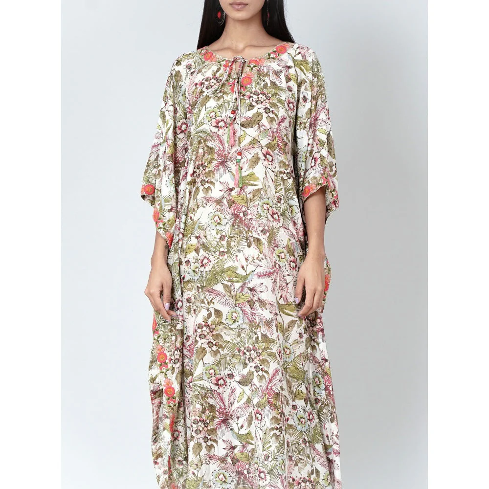First Resort by Ramola Bachchan Green Floral Print Full Length Kaftan - Image 5