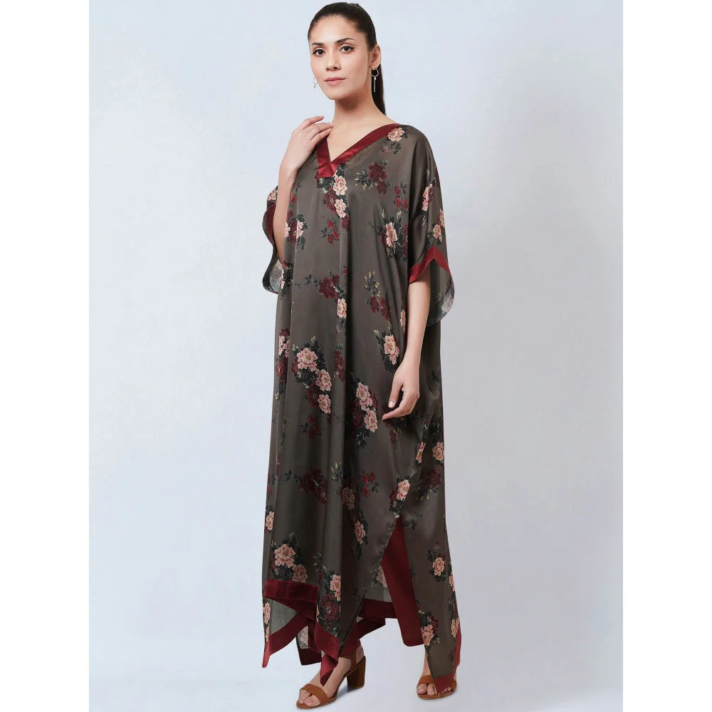 First Resort by Ramola Bachchan Green & Maroon Floral Kaftan Dress - Image 4