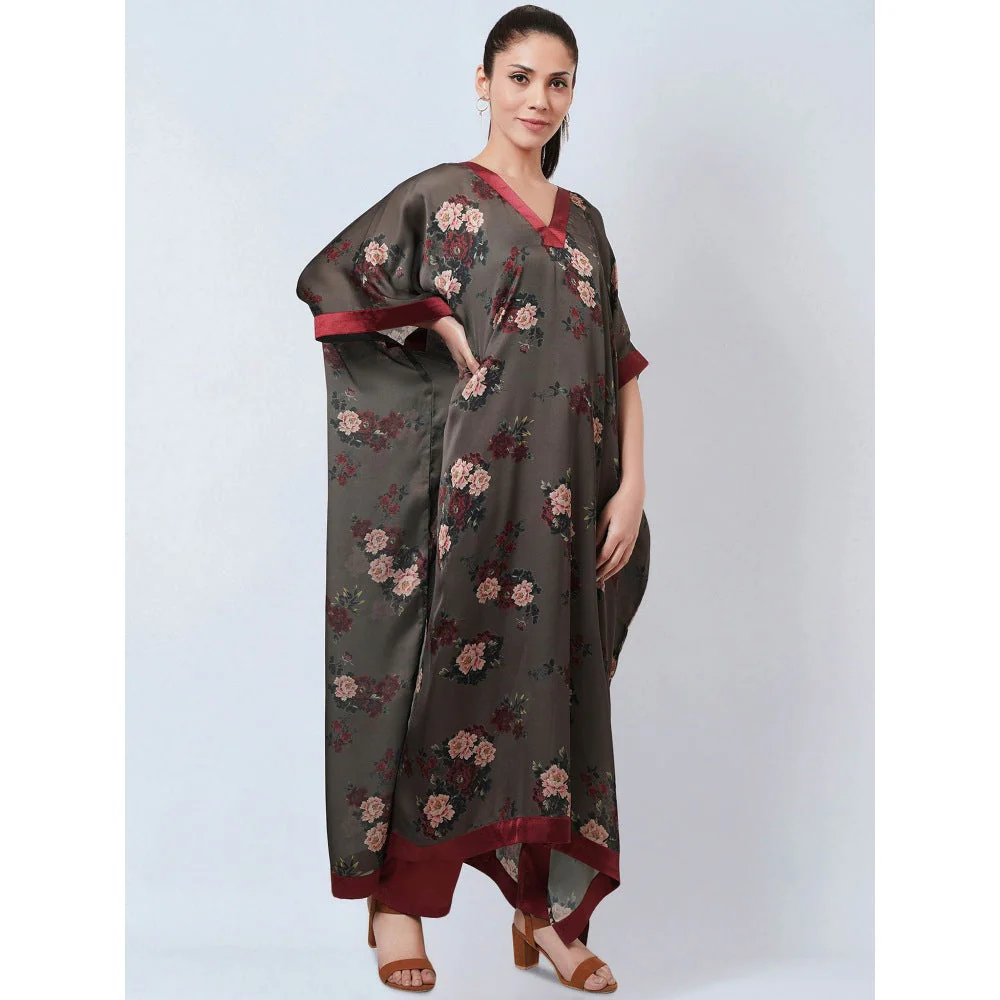 First Resort by Ramola Bachchan Green & Maroon Floral Kaftan Dress - Image 5