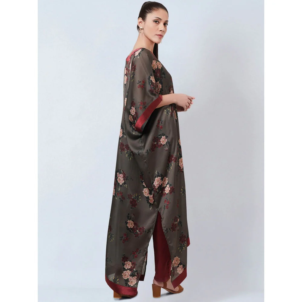First Resort by Ramola Bachchan Green & Maroon Floral Kaftan Dress - Image 6