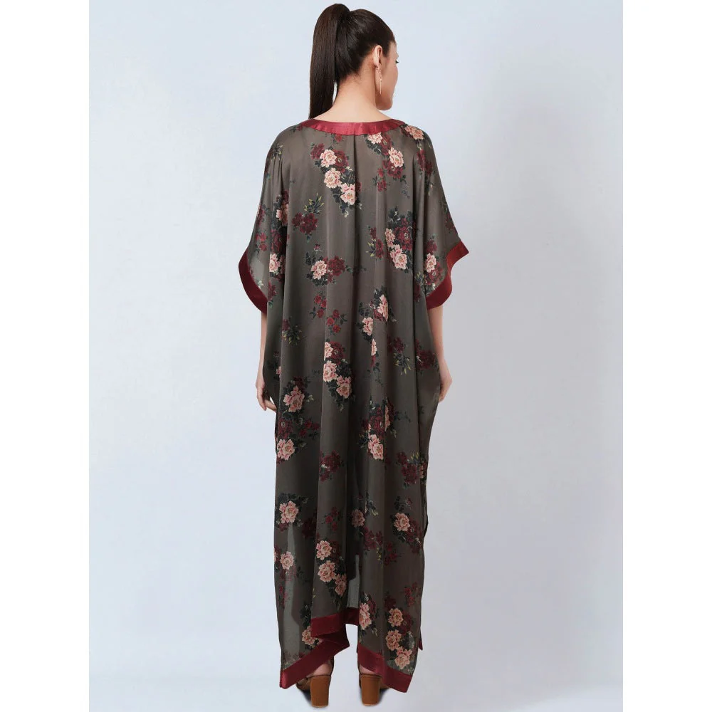 First Resort by Ramola Bachchan Green & Maroon Floral Kaftan Dress - Image 7