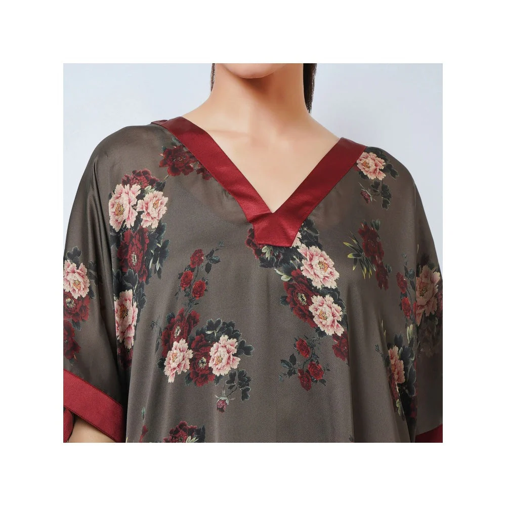 First Resort by Ramola Bachchan Green & Maroon Floral Kaftan Dress - Image 8