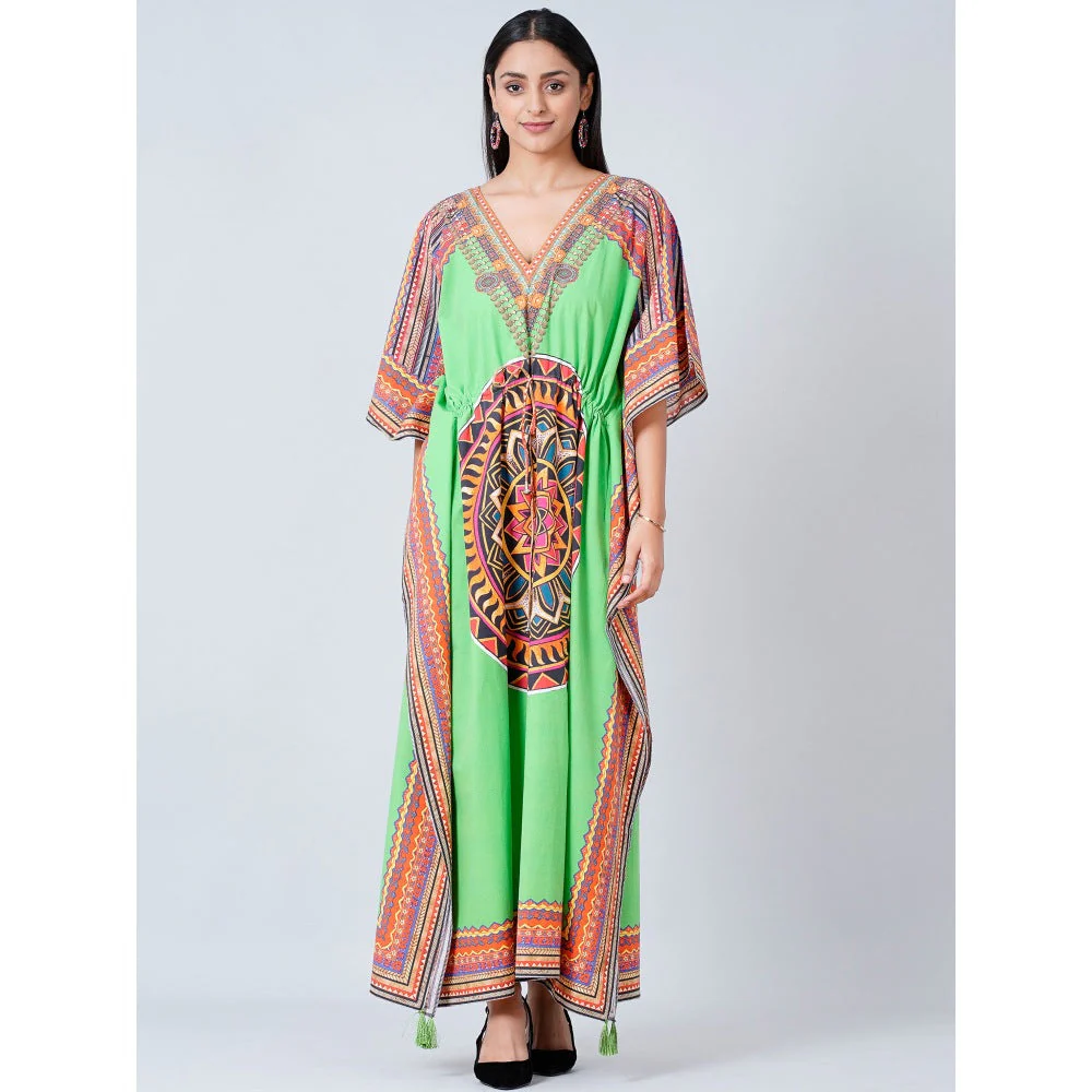 First Resort by Ramola Bachchan Green Tribal Full Length Kaftan - Image 2