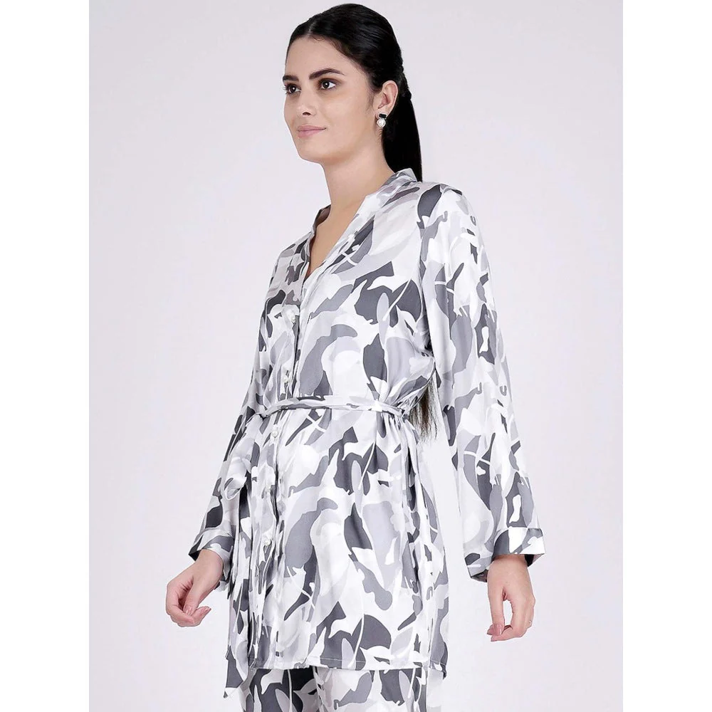 First Resort by Ramola Bachchan Grey Abstract Camouflage Printed Shirt (Set of 2) - Image 3