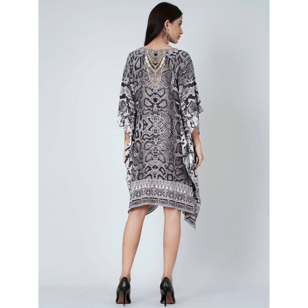 First Resort by Ramola Bachchan Grey And Black Python Print Silk Kaftan Tunic - Image 4