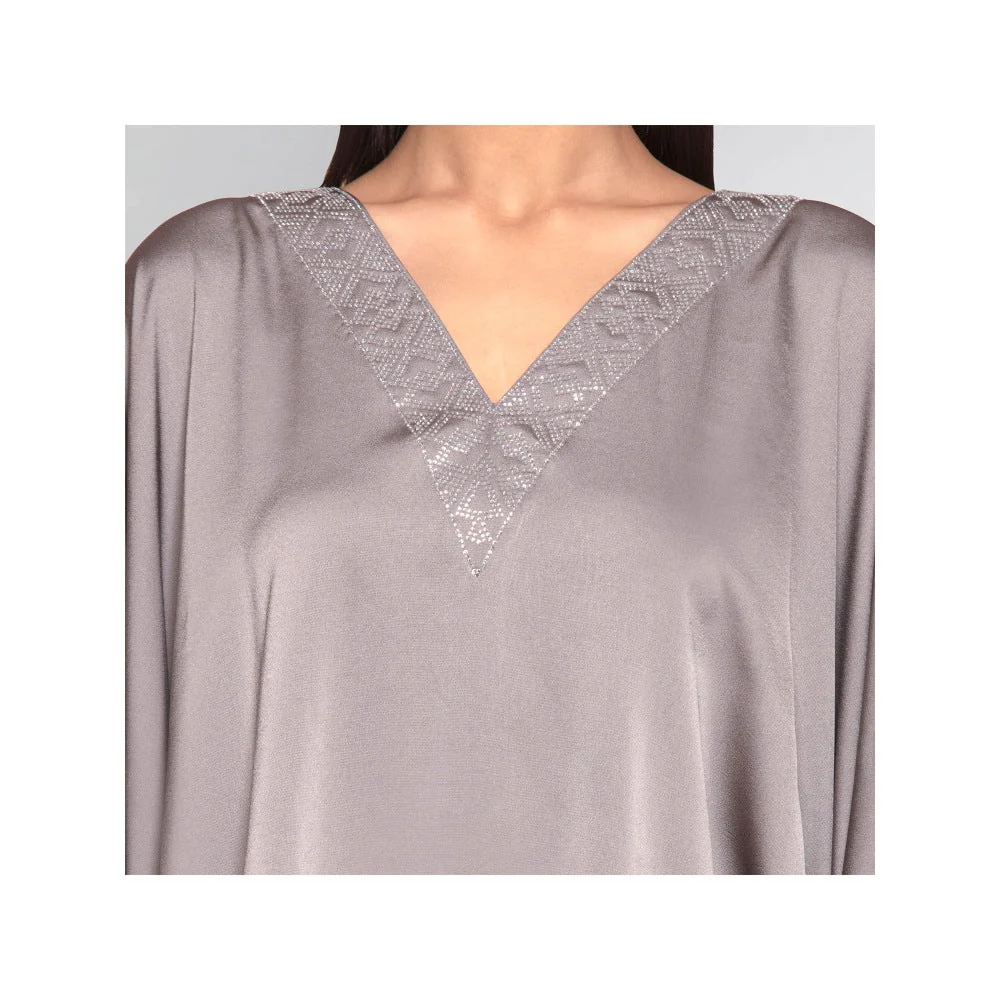First Resort by Ramola Bachchan Grey Embellished Kaftan Top - Image 3