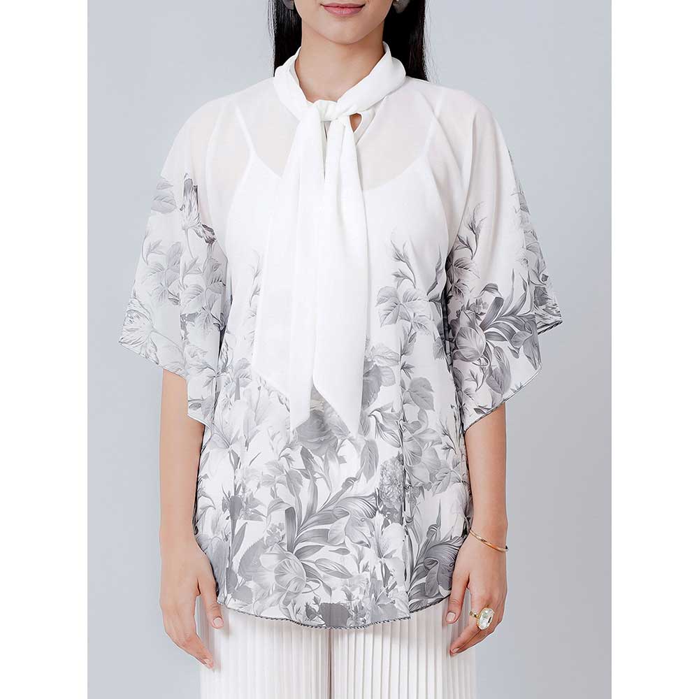 First Resort by Ramola Bachchan Grey Floral Top - Image 6