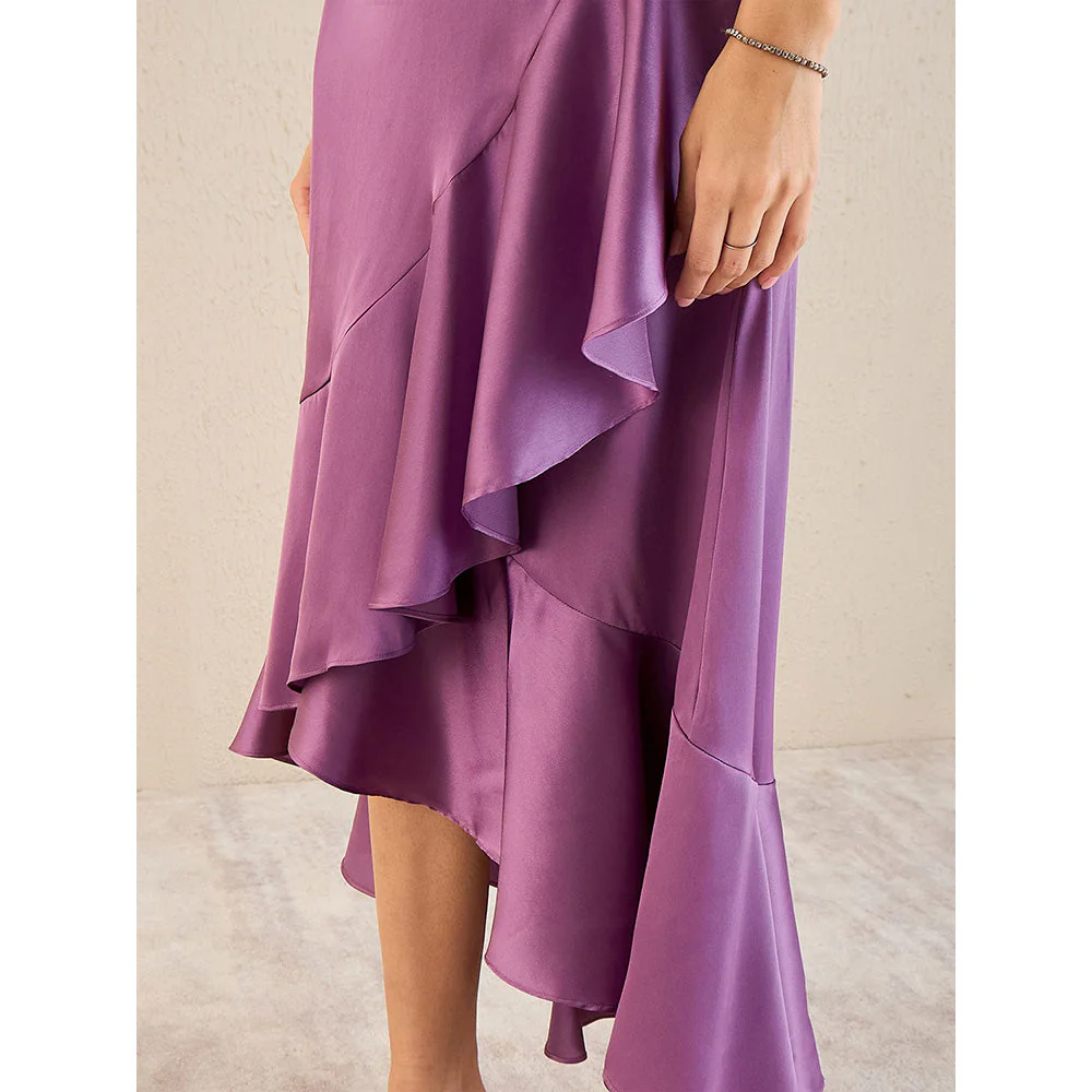 First Resort by Ramola Bachchan Lilac Satin Broad Frill Midi Skirt - Image 6