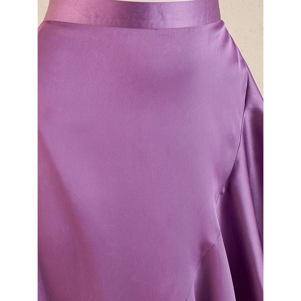 First Resort by Ramola Bachchan Lilac Satin Broad Frill Midi Skirt - Image 7