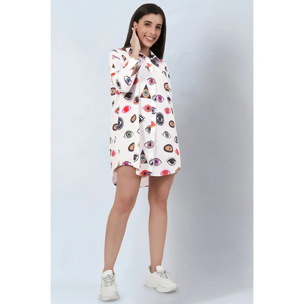 First Resort by Ramola Bachchan Multicolour Evil Eye Print Shirt Dress - Image 5