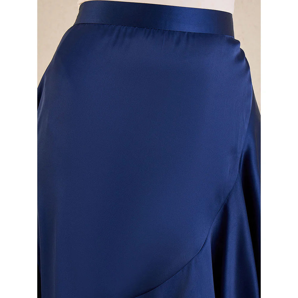 First Resort by Ramola Bachchan Navy Blue Satin Broad Frill Long Skirt - Image 6