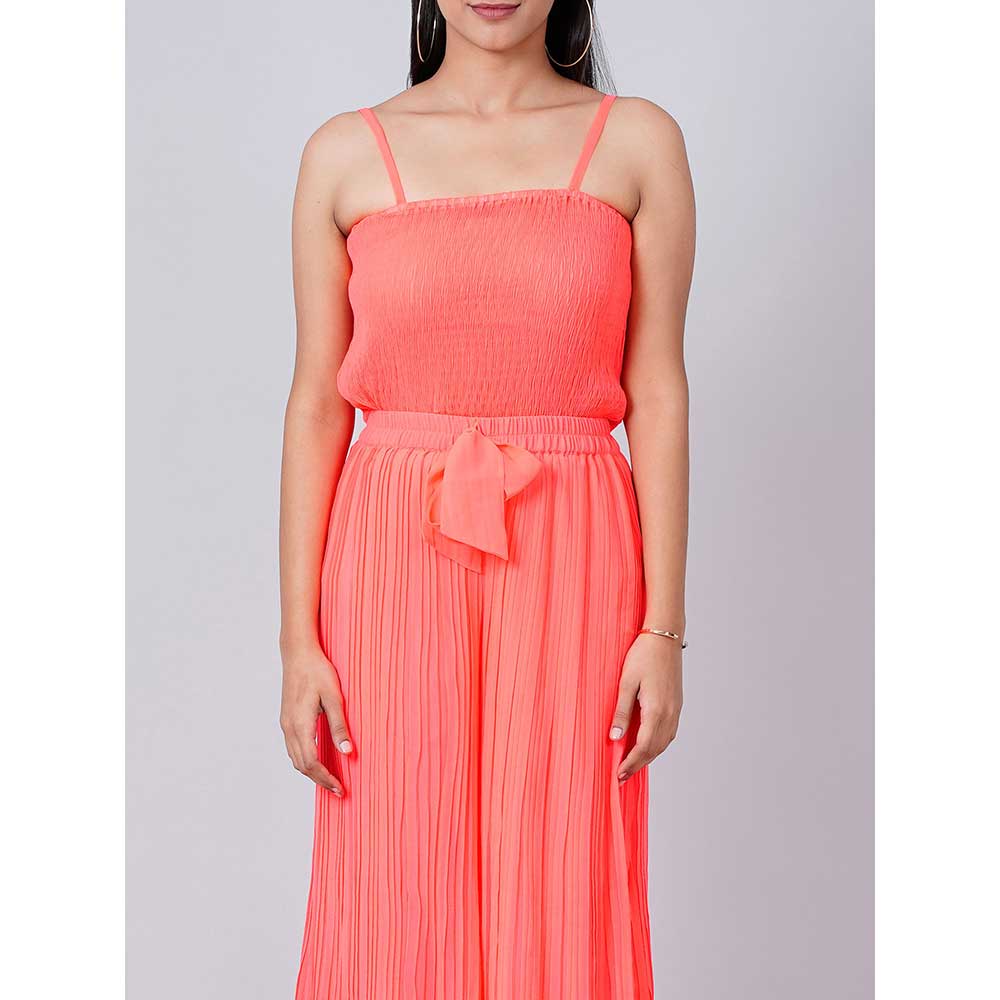 First Resort by Ramola Bachchan Neon Coral Camisole and Pleated Palazzo (Set of 2) - Image 6