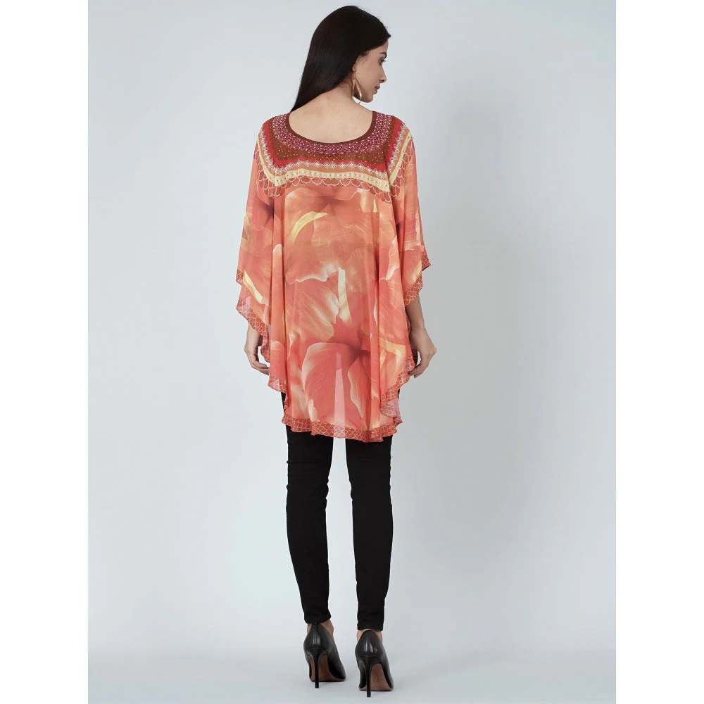 First Resort by Ramola Bachchan Orange And Red Embellished Floral Tunic - Image 4