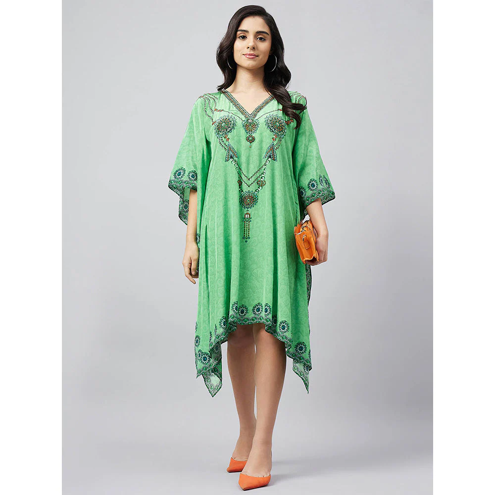 First Resort by Ramola Bachchan Parrot Green Pearl Kaftan Dress - Image 6