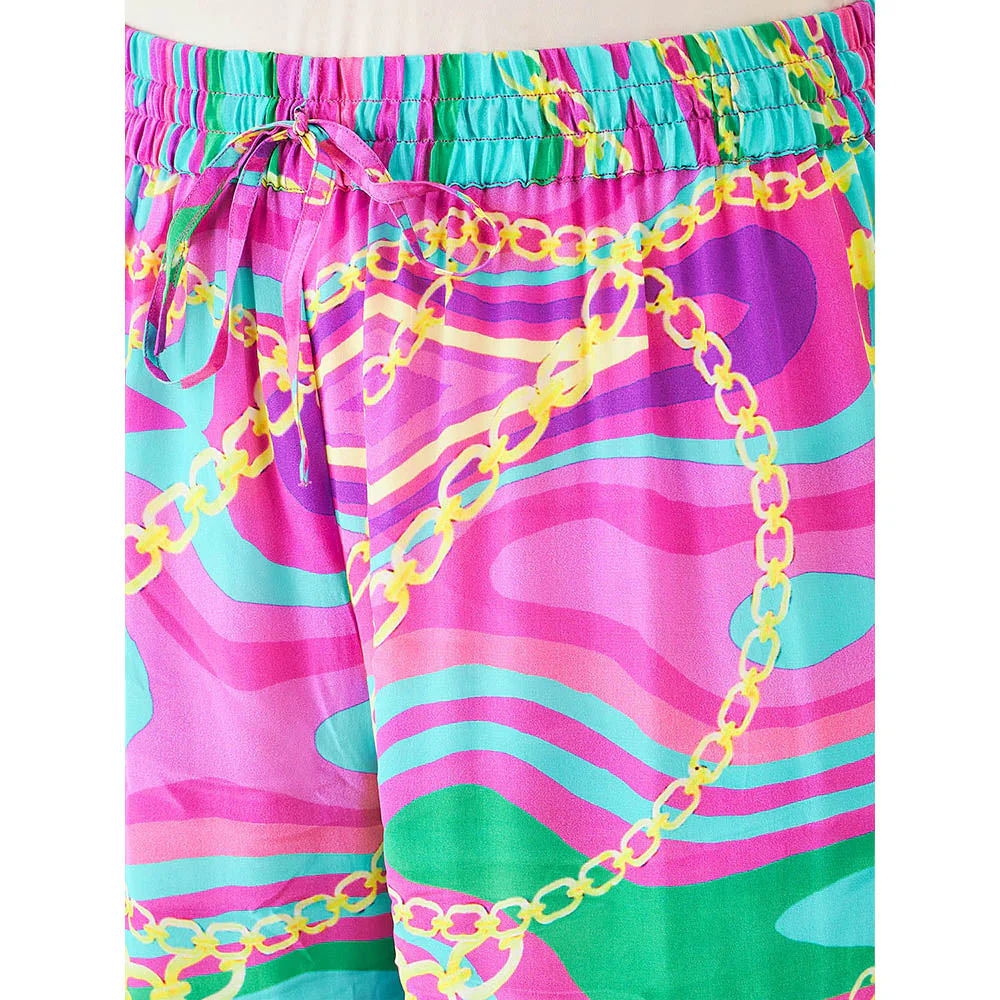 First Resort by Ramola Bachchan Pink and Green Marine Wave Print Pant - Image 5