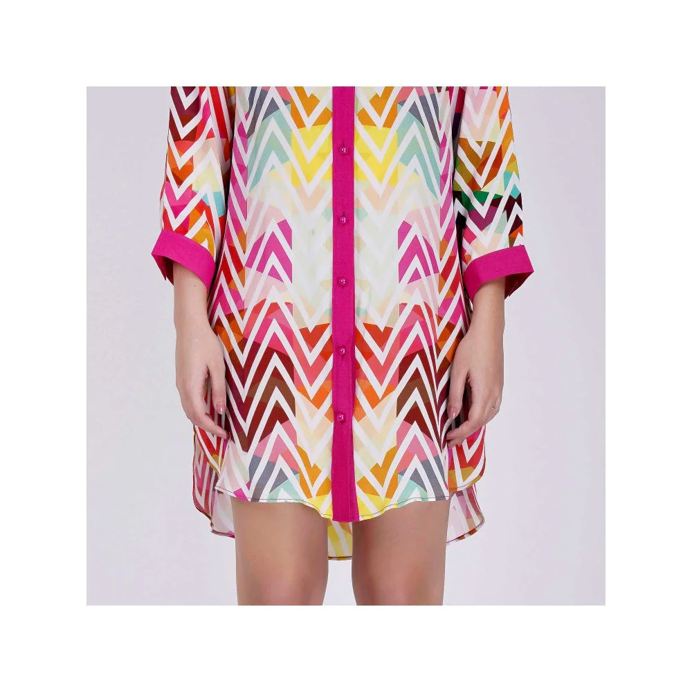 First Resort by Ramola Bachchan Pink And White Chevron Shirt Dress (Set of 2) - Image 8