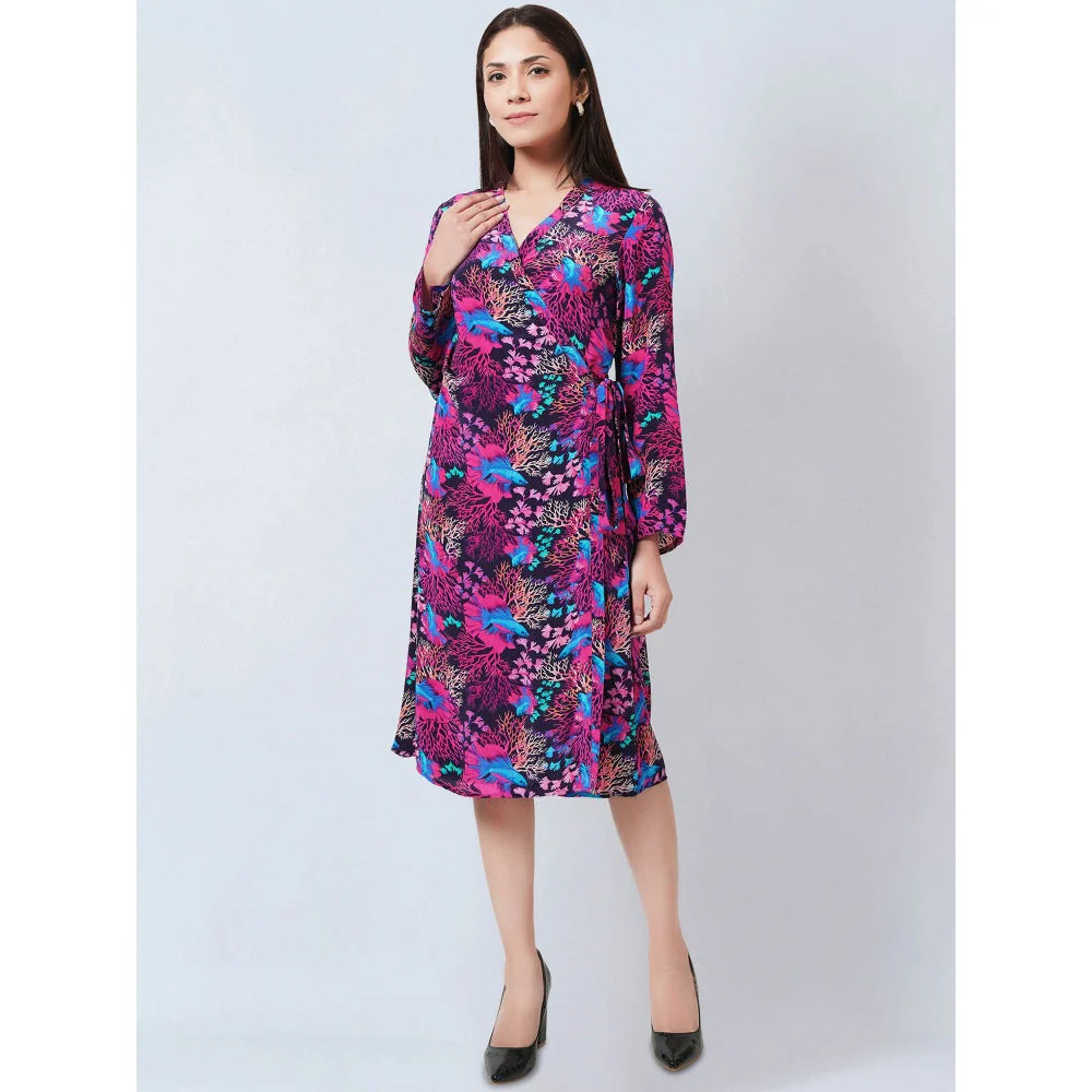 First Resort by Ramola Bachchan Pink Deep Sea Print Wrap Around Dress - Image 3