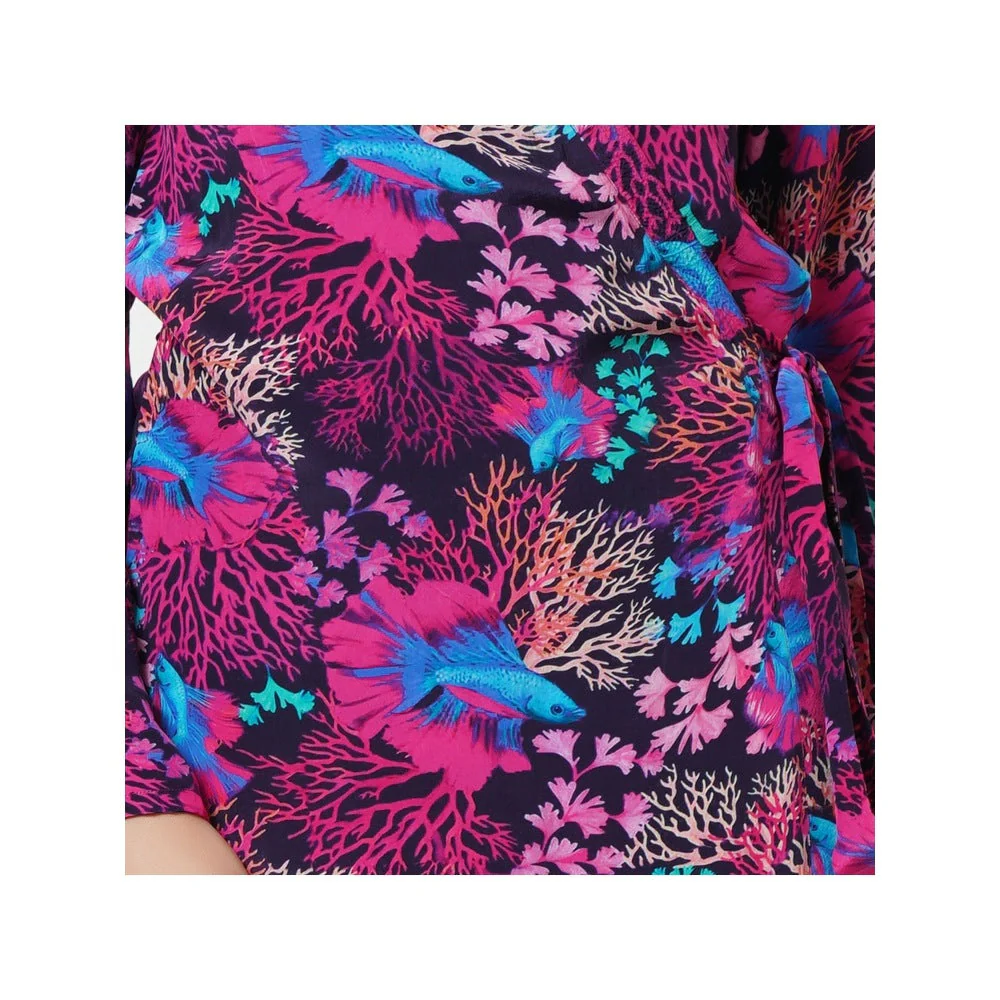 First Resort by Ramola Bachchan Pink Deep Sea Print Wrap Around Dress - Image 8