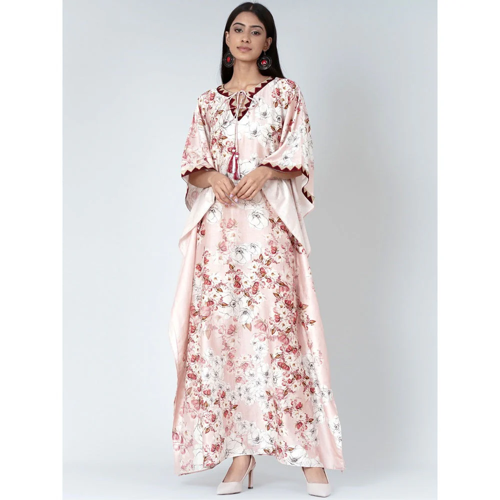 First Resort by Ramola Bachchan Pink Floral Print Full Length Kaftan - Image 2