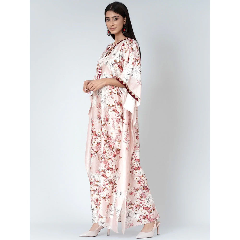 First Resort by Ramola Bachchan Pink Floral Print Full Length Kaftan - Image 3