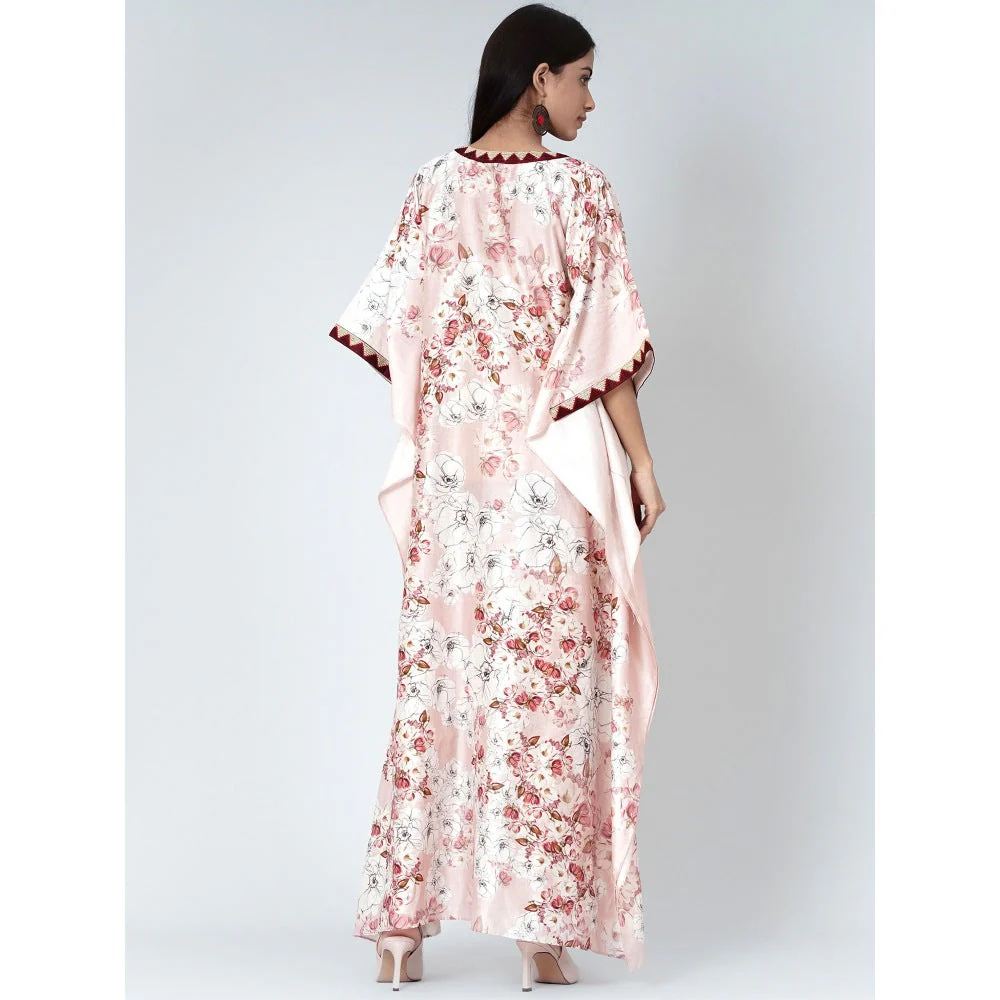 First Resort by Ramola Bachchan Pink Floral Print Full Length Kaftan - Image 4