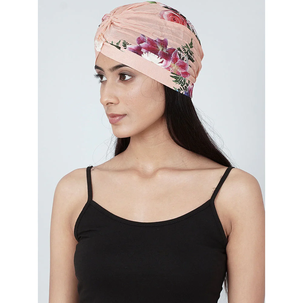 First Resort by Ramola Bachchan Pink Floral Print Turban - Image 3