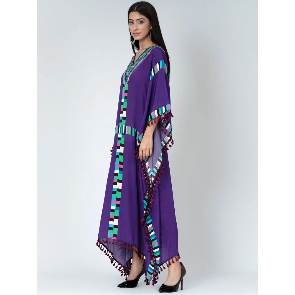 First Resort by Ramola Bachchan Purple Geometric Mid Length Kaftan With Lace - Image 3