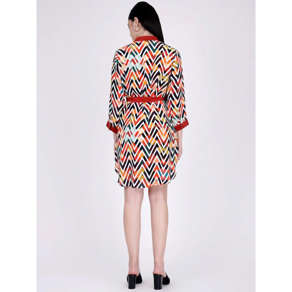First Resort by Ramola Bachchan Red And White Chevron Shirt Dress (Set of 2) - Image 3