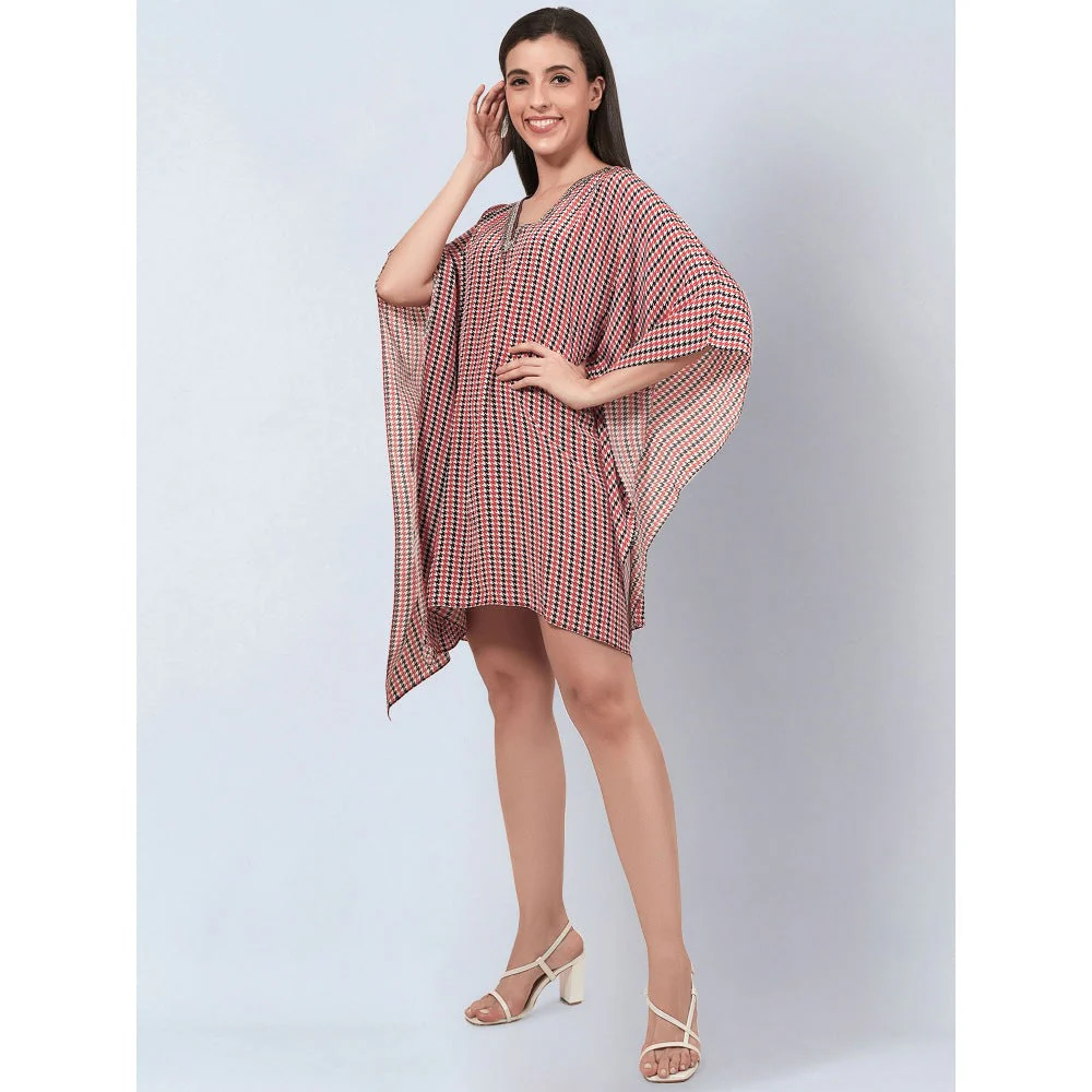 First Resort by Ramola Bachchan Red Embellished Houndstooth Kaftan Top - Image 2