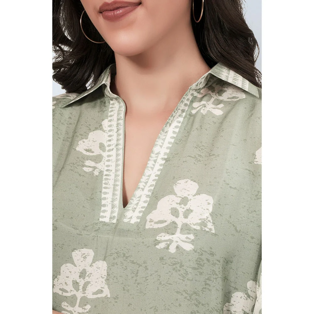 First Resort by Ramola Bachchan Sage Green and Ecru Floral Combination Print Co-Ord (Set of 2) - Image 6