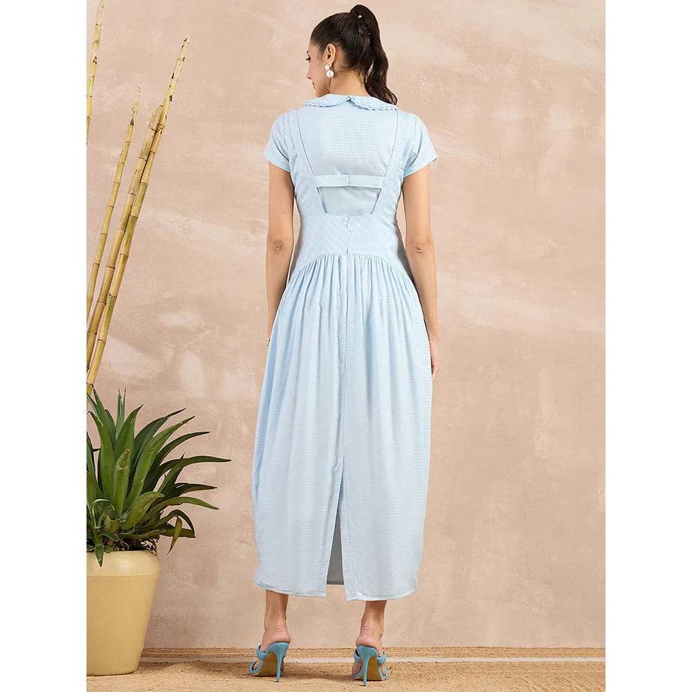 First Resort by Ramola Bachchan Sky Blue Mid Length Dress with Crop Shirt (Set of 2) - Image 2