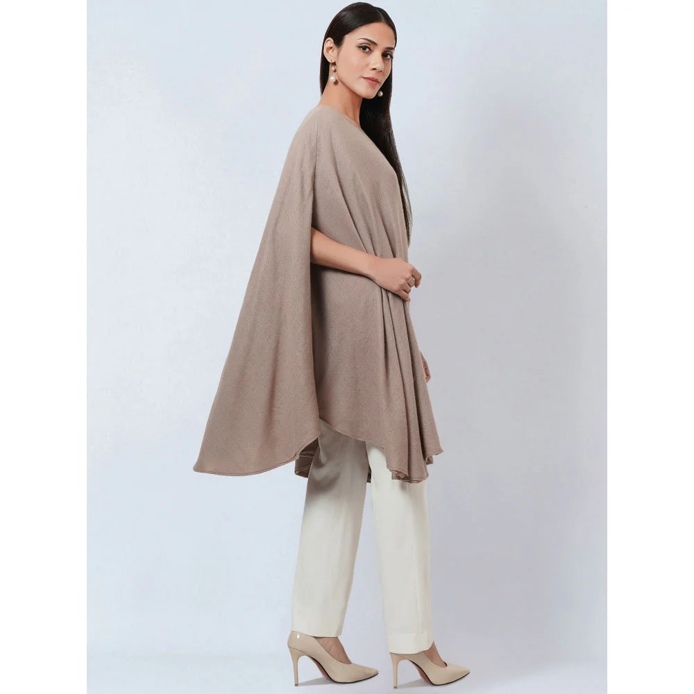 First Resort by Ramola Bachchan Taupe Embellished Long Cashmere Poncho - Image 5