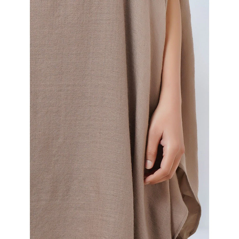 First Resort by Ramola Bachchan Taupe Embellished Long Cashmere Poncho - Image 8