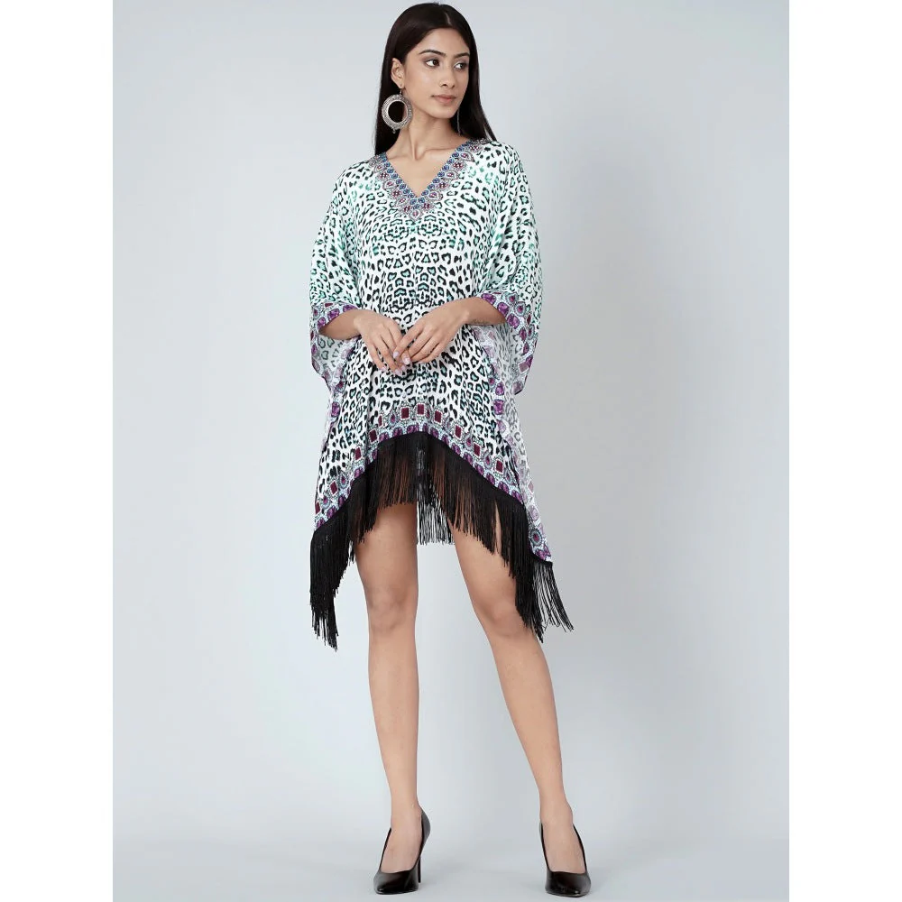 First Resort by Ramola Bachchan Teal Green Animal Print Kaftan Tunic - Image 2