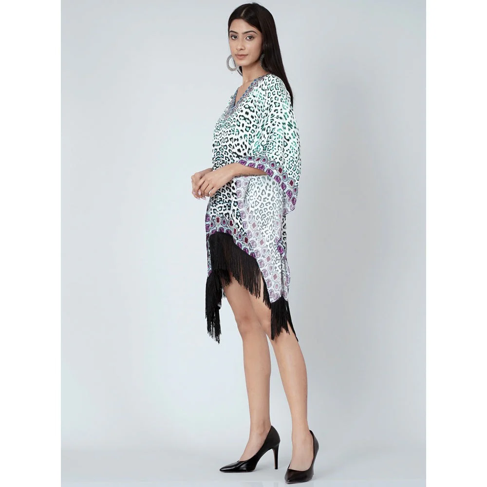First Resort by Ramola Bachchan Teal Green Animal Print Kaftan Tunic - Image 3