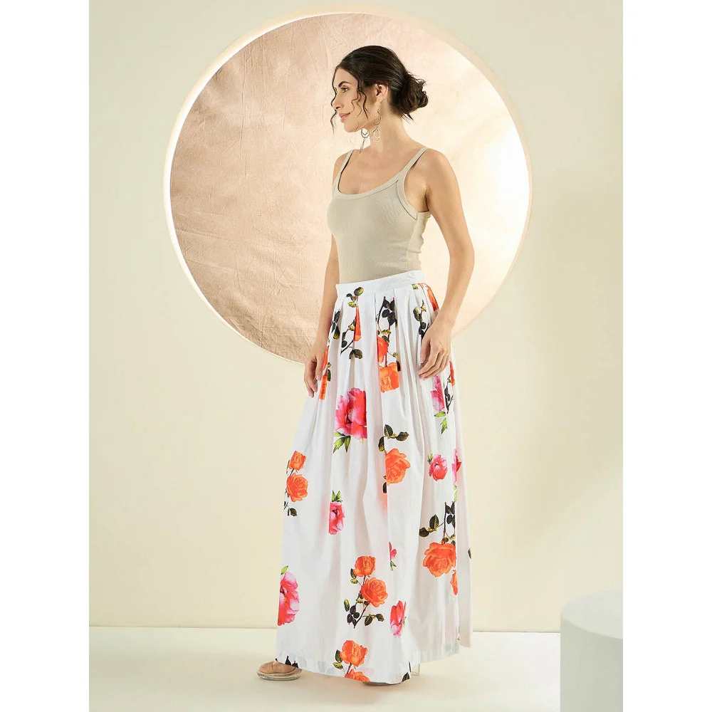First Resort by Ramola Bachchan White And Orange Floral Long Skirt - Image 3