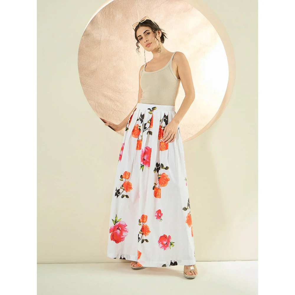 First Resort by Ramola Bachchan White And Orange Floral Long Skirt - Image 6